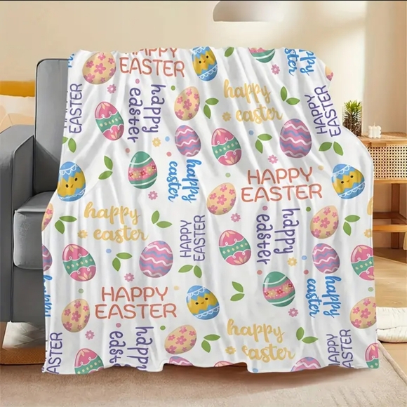 Easter Themed Flannel Fleece Blanket with Colorful Easter Eggs - 50" x 60" - Picture 4 of 4